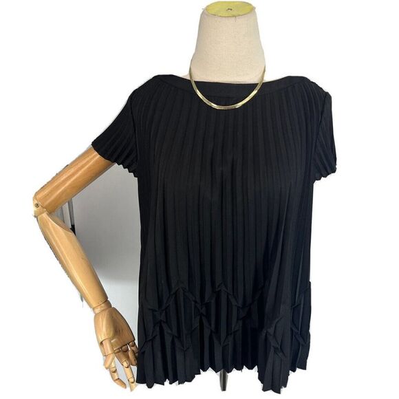 Ted Baker Womens Black Top Size 1 Pleated Boxy Short Sleeve Size 4 US - Picture 14 of 14